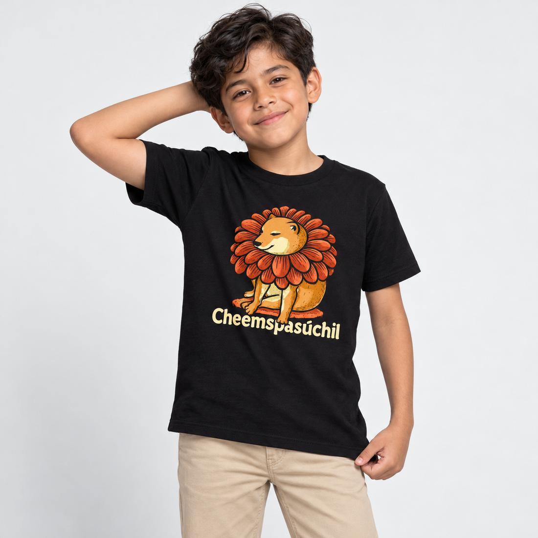 Cheemspasúchil - Playera NIÑO, vista frontal con modelo 1