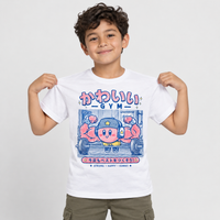 Kawaii GYM Color Blanco - Playera NIÑO, vista frontal con modelo 1