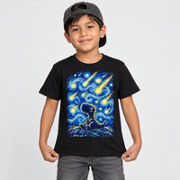 La Última Noche Estrellada 🦖- Playera NIÑO, vista frontal con modelo 2