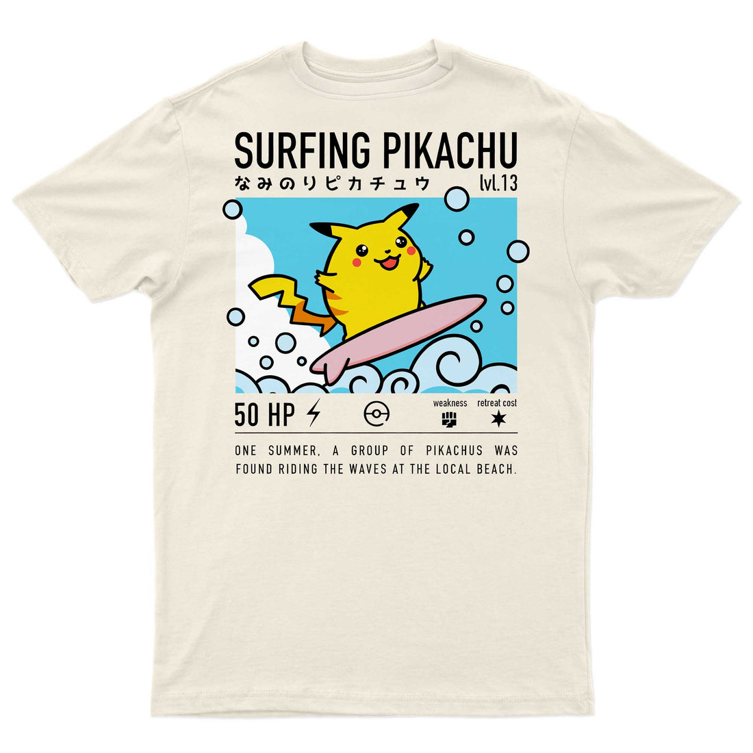 Surfing Pikachu - Playera CABALLERO FRENTE/ESPALDA