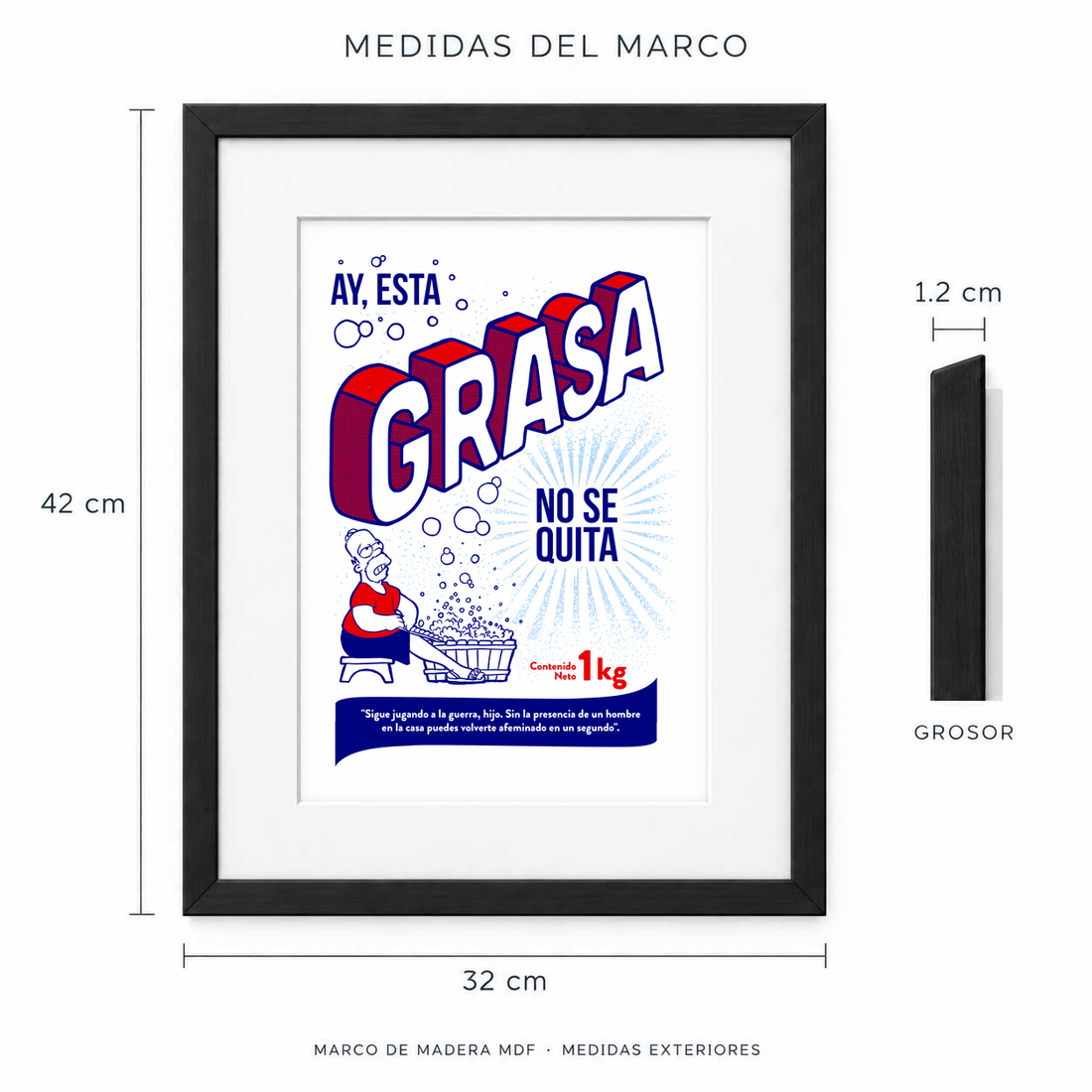 Medidas exteriores del marco Ay esta grasa — @SimpsonitoMX: 42 cm de alto y 32 cm de ancho, 1.2 cm de grosor.