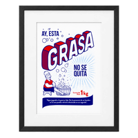 Ay esta grasa — @SimpsonitoMX con paspartú blanco y marco negro de madera MDF, vista frontal.