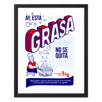 Ay esta grasa — @SimpsonitoMX sin paspartú y con marco negro de madera MDF, vista frontal.