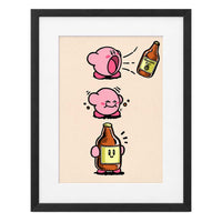 Caguama Kirby, póster con marco negro MDF y paspartú blanco, impresión de 20 × 29 cm.
