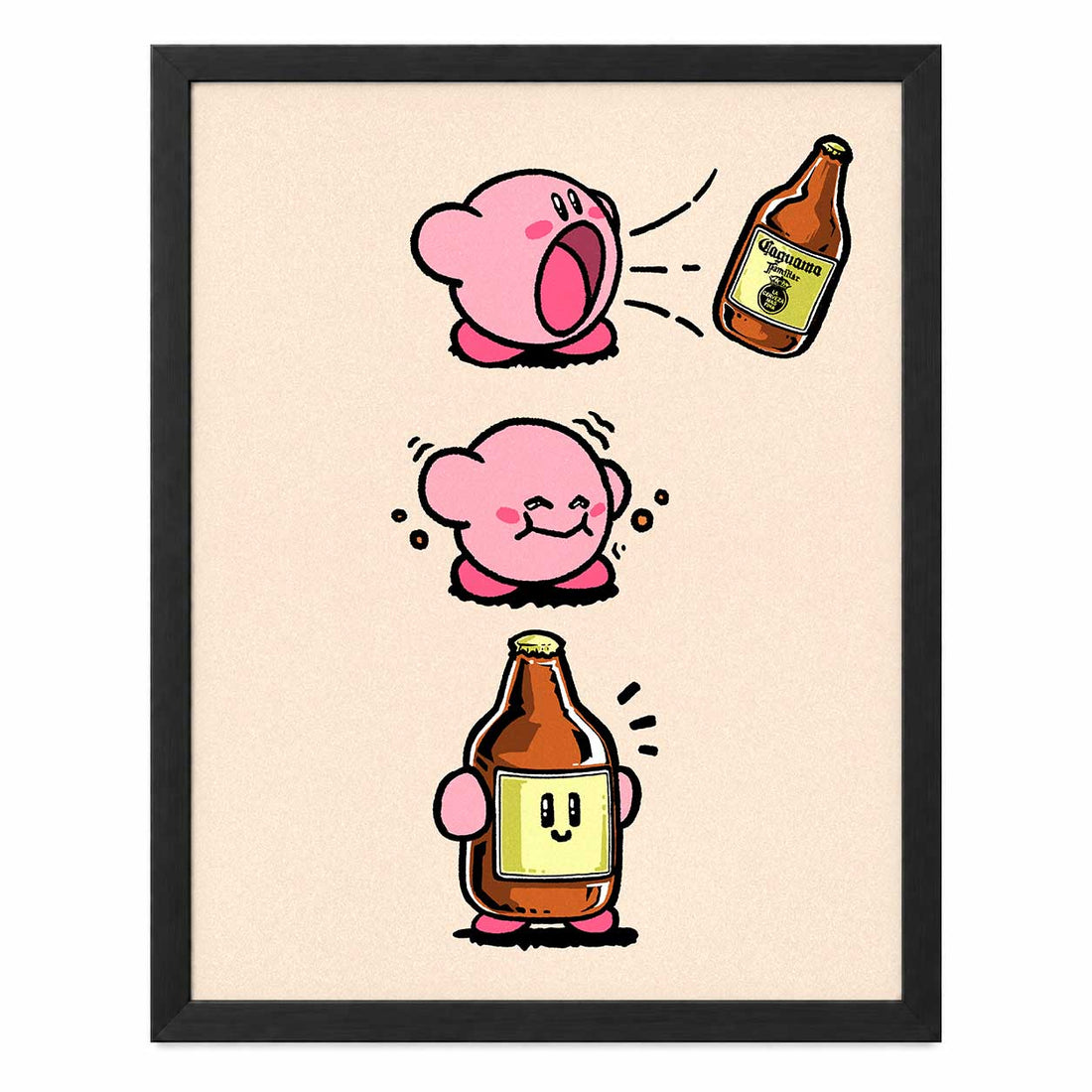 Caguama Kirby, póster con marco negro MDF sin paspartú, impresión de 30 × 40 cm.