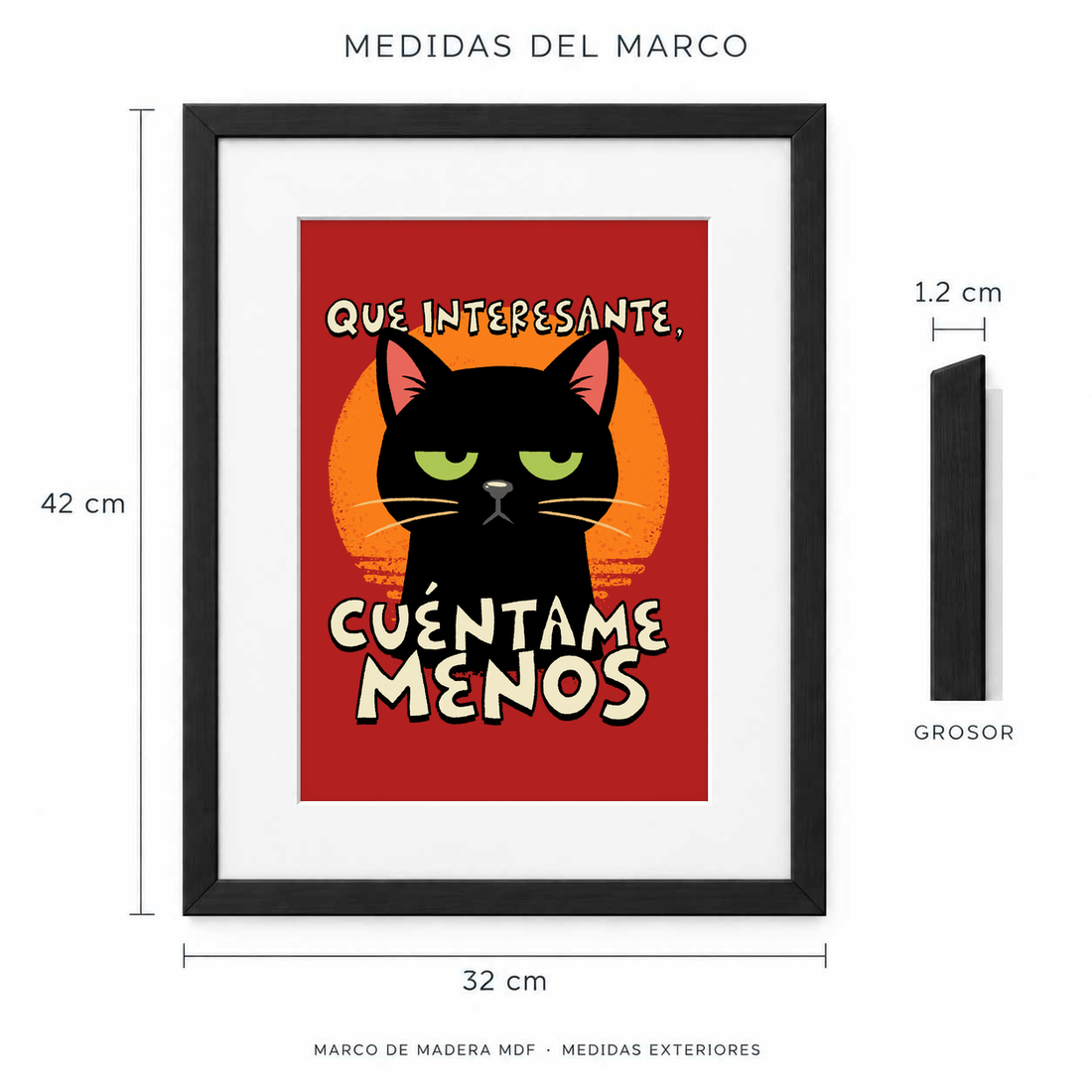 Medidas exteriores del marco Qué Interesante, Cuéntame Menos: 42 cm de alto y 32 cm de ancho, 1.2 cm de grosor.