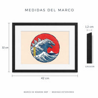 Medidas exteriores del marco Godzilla 3: 42 cm de ancho, 32 cm de alto y 1.2 cm de grosor.