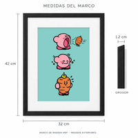 Medidas exteriores del marco Kirby al Pastor: 32 cm de ancho y 42 cm de alto, 1.2 cm de grosor.