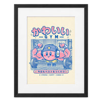 Kirby Gym, póster con marco negro MDF y paspartú blanco, impresión de 20 × 29 cm.