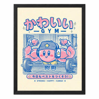 Kirby Gym, póster con marco negro MDF sin paspartú, impresión de 30 × 40 cm.
