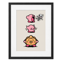Pan de Muerto Kirby con paspartú blanco y marco negro MDF, vertical, vista frontal.