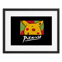 Pikasso con paspartú blanco y marco negro MDF, horizontal, vista frontal.