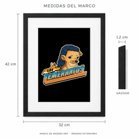 Medidas exteriores del marco Pongan a Los Temerarios: 42 cm de alto y 32 cm de ancho, 1.2 cm de grosor.