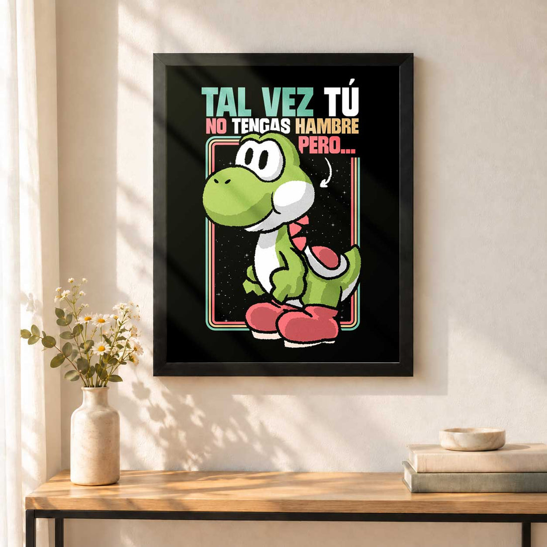 Yoshi sin paspartú, colgado en una pared.