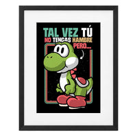 Yoshi con paspartú blanco y marco negro de madera MDF, vista frontal.
